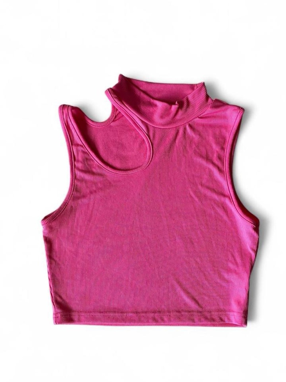 Sleeveless Mock Neck Ribbed Crop Top - Hot Pink